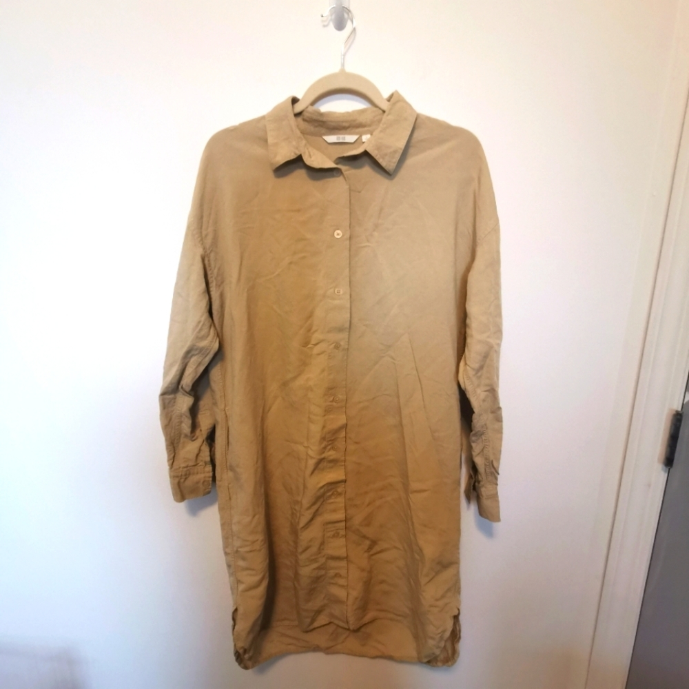 UNIQLO | Linen blend oversized button down shirt dress with pockets size sm